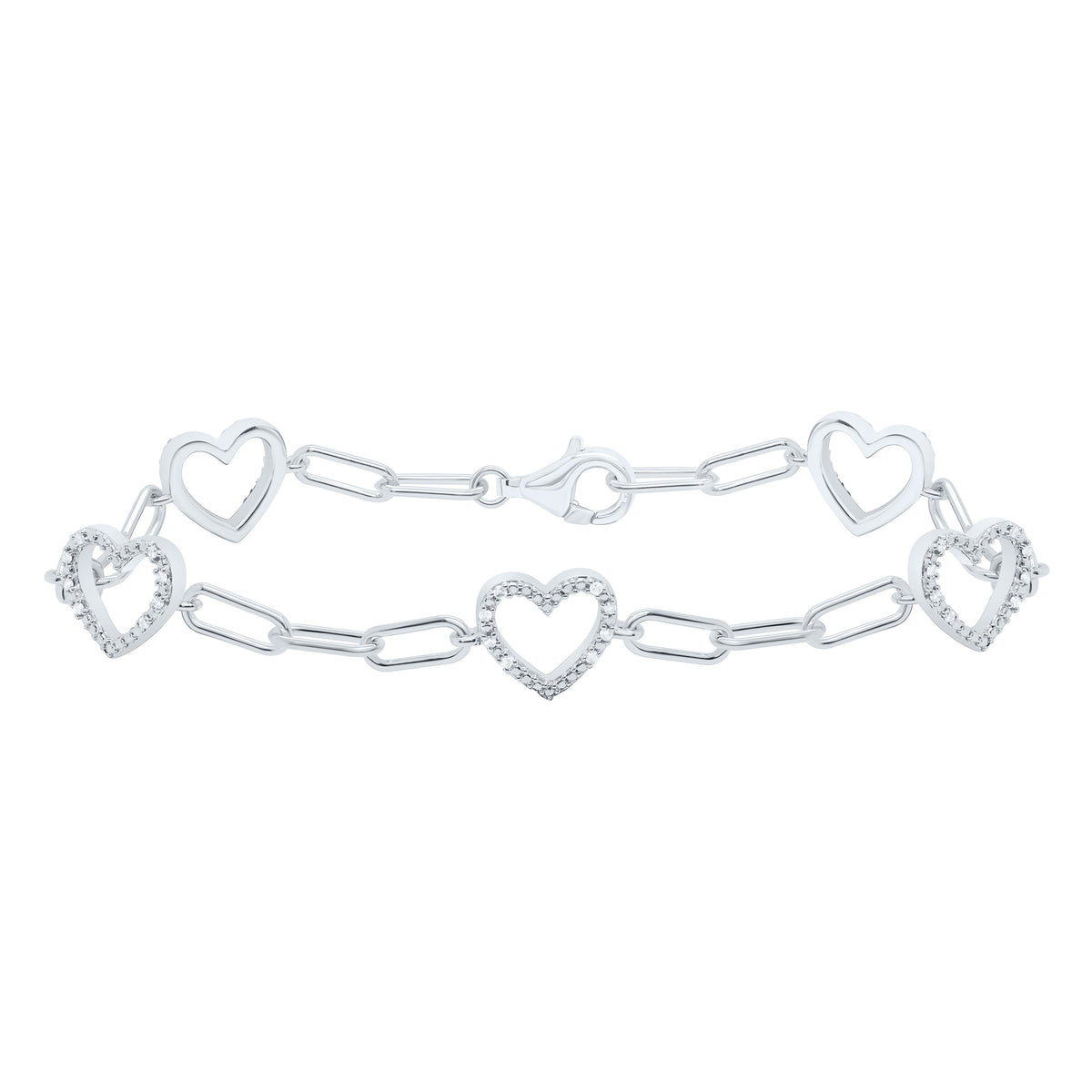 Sterling Silver 1/6 CTW-Natural Diamond Gift Heart Bracelet (7 Inch )
