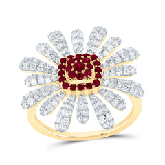 14k Gold 1 CTW-Natural Diamond 1/3 CTW-Rd-Ru Natural Gemstone Flower Ring