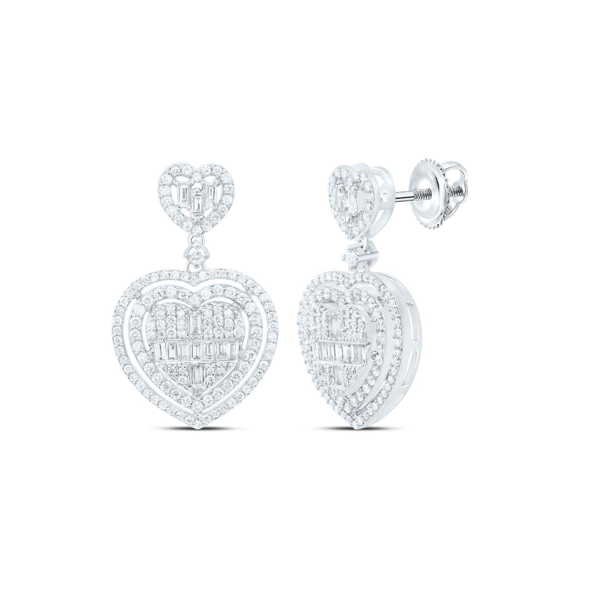 14k Gold 1 CTW-Natural Diamond Fashion Heart Baguette Dangling Earring