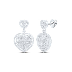 14k Gold 1 CTW-Natural Diamond Fashion Heart Baguette Dangling Earring