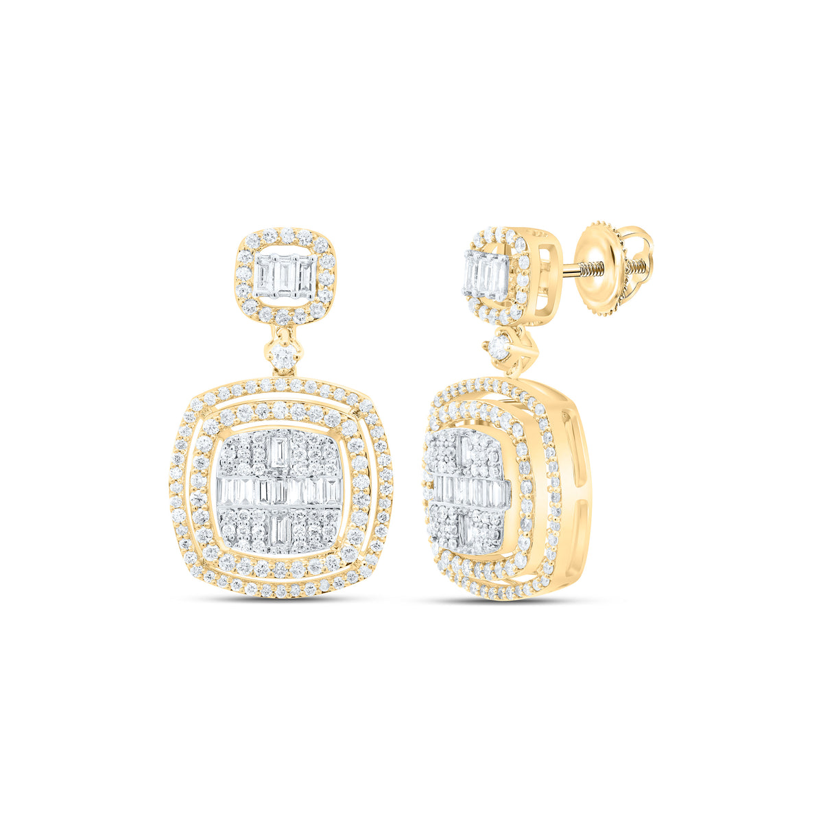 14k Gold 1 CTW-Natural Diamond Fashion Cushion Baguette Dangling Earring