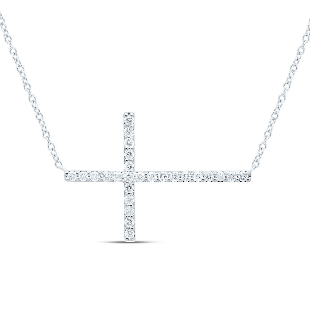 10k Gold 1/3 CTW-Natural Diamond Fashion Cross Necklace (18 Inch )