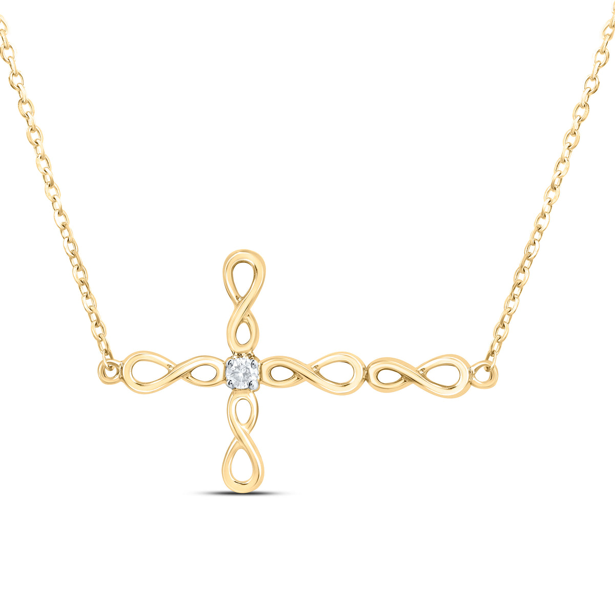 10k Gold 1/20 CTW-Natural Diamond Fashion Cross Necklace (18 Inch )