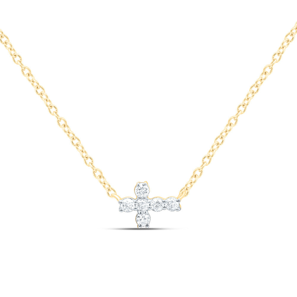 10k Gold 1/12 CTW-Natural Diamond Fashion Cross Necklace (18 Inch )