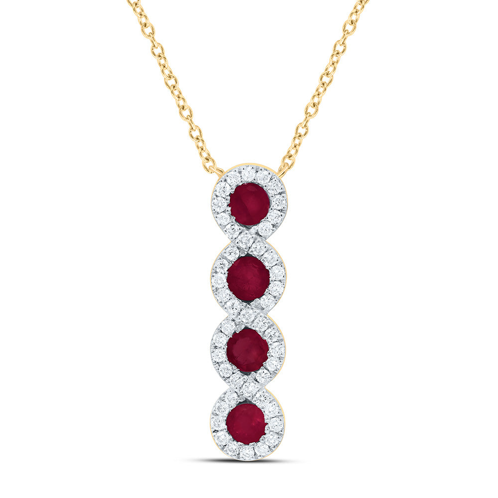 14k Gold 1/6 CTW-Natural Diamond 3/8 CTW-Rd-Ru Natural Gemstone Necklace (18 Inch )