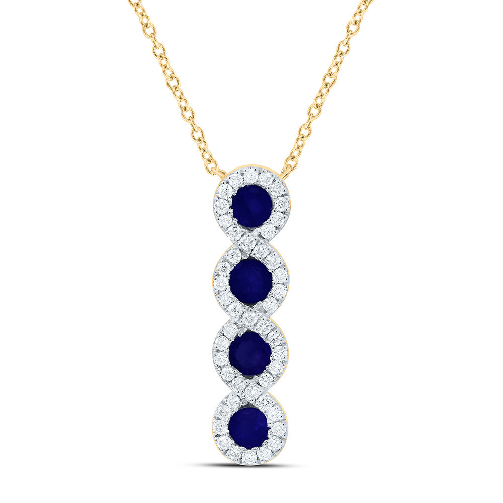 14k Gold 1/6 CTW-Natural Diamond 1/3 CTW-Rd-Bs Natural Gemstone Necklace (18 Inch )