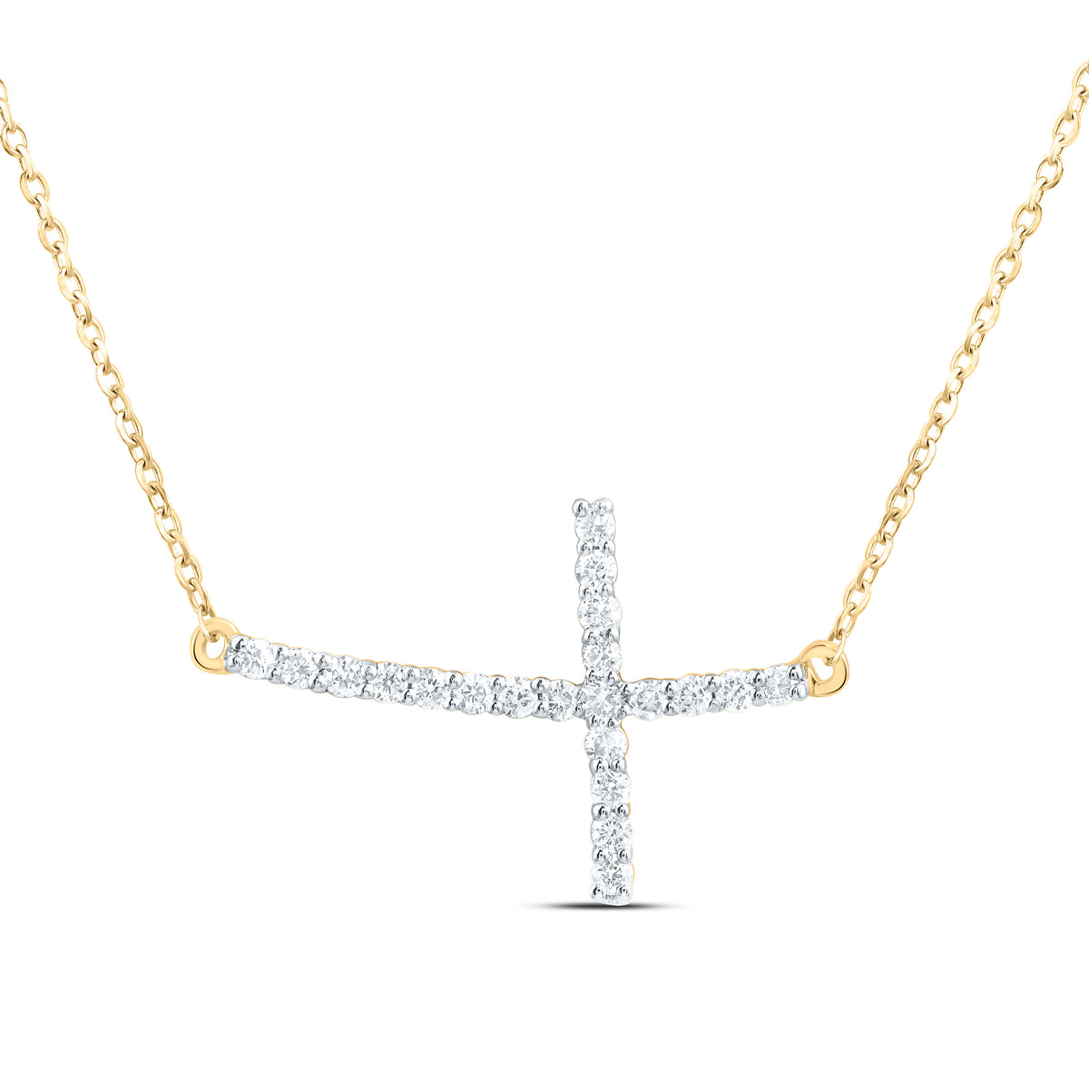 10k Gold 1/5 CTW-Natural Diamond Fashion Cross Necklace (18 Inch )