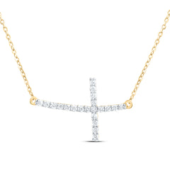 10k Gold 1/5 CTW-Natural Diamond Fashion Cross Necklace (18 Inch )