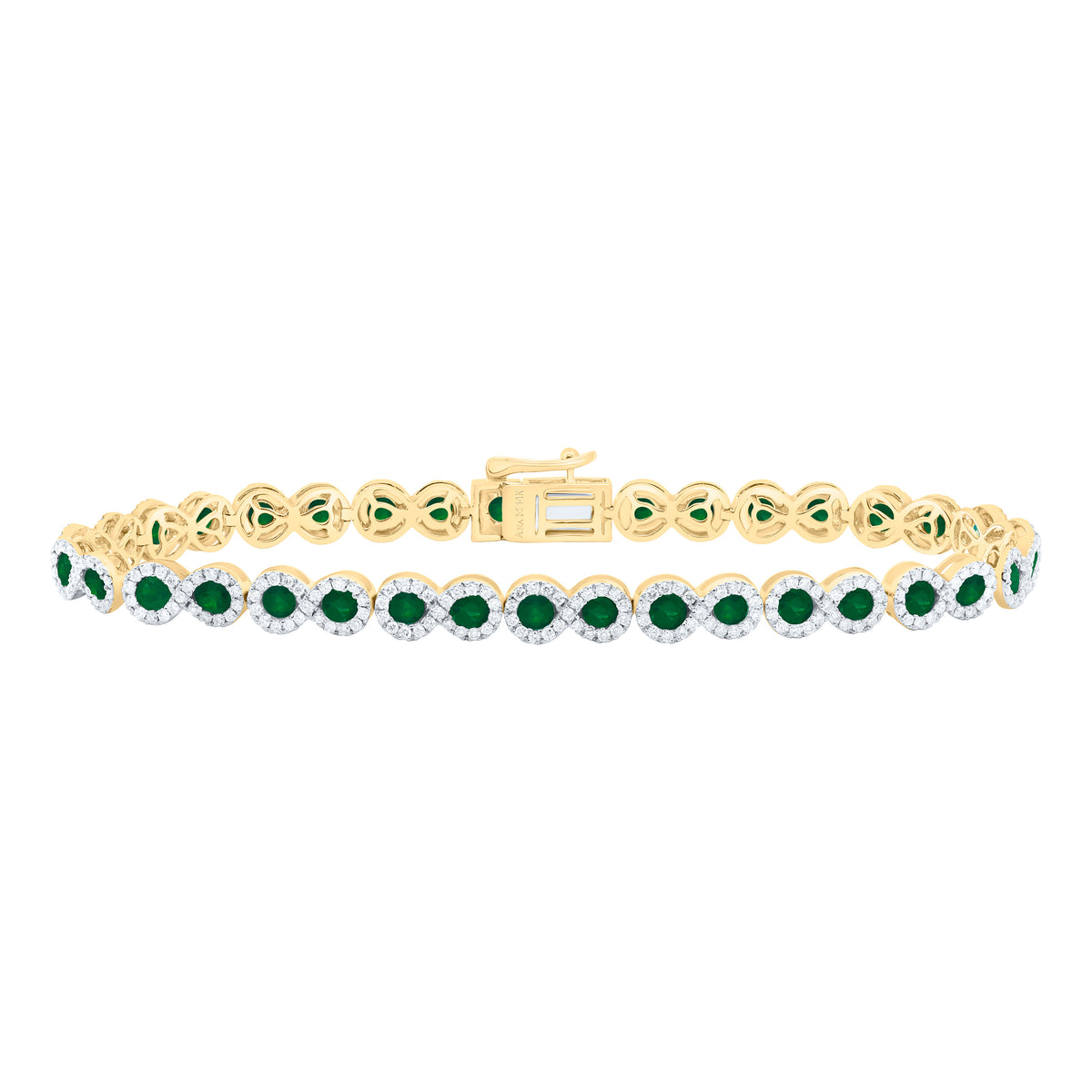 14k Gold 1 3/8 CTW-Natural Diamond 3 1/3 CTW-Rd-Em Natural Gemstone Bracelet (7 Inch )