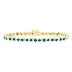 14k Gold 1 3/8 CTW-Natural Diamond 3 1/3 CTW-Rd-Em Natural Gemstone Bracelet (7 Inch )