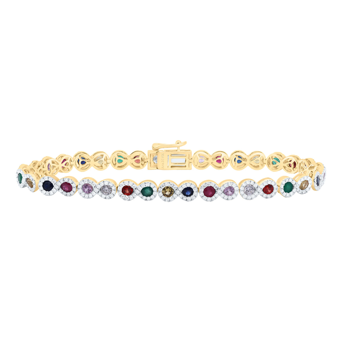 14k Gold 1 7/8 CTW-Natural Diamond 2 3/4 CTW-Rd-Natural Gemstone Multi Clear Sapphire Bracelet (7 Inch )