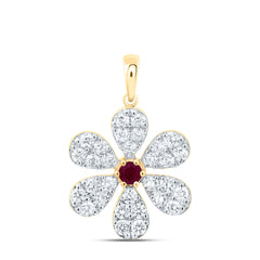14k Gold 1 CTW-Natural Diamond 3MM-Rd-Ru Natural Gemstone Flower Pendant