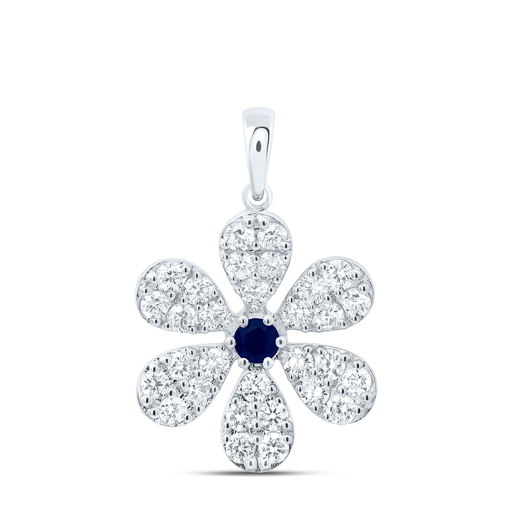 14k Gold 1 CTW-Natural Diamond 3MM-Rd-Bs Natural Gemstone Flower Pendant