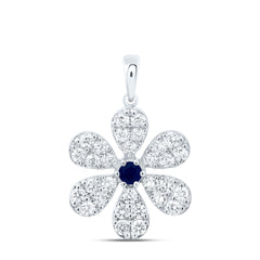 14k Gold 1 CTW-Natural Diamond 3MM-Rd-Bs Natural Gemstone Flower Pendant