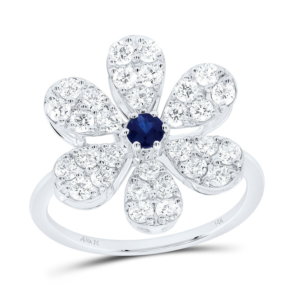 14k Gold 1 CTW-Natural Diamond 3MM-Rd-Bs Natural Gemstone Flower Ring