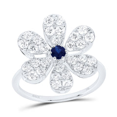 14k Gold 1 CTW-Natural Diamond 3MM-Rd-Bs Natural Gemstone Flower Ring