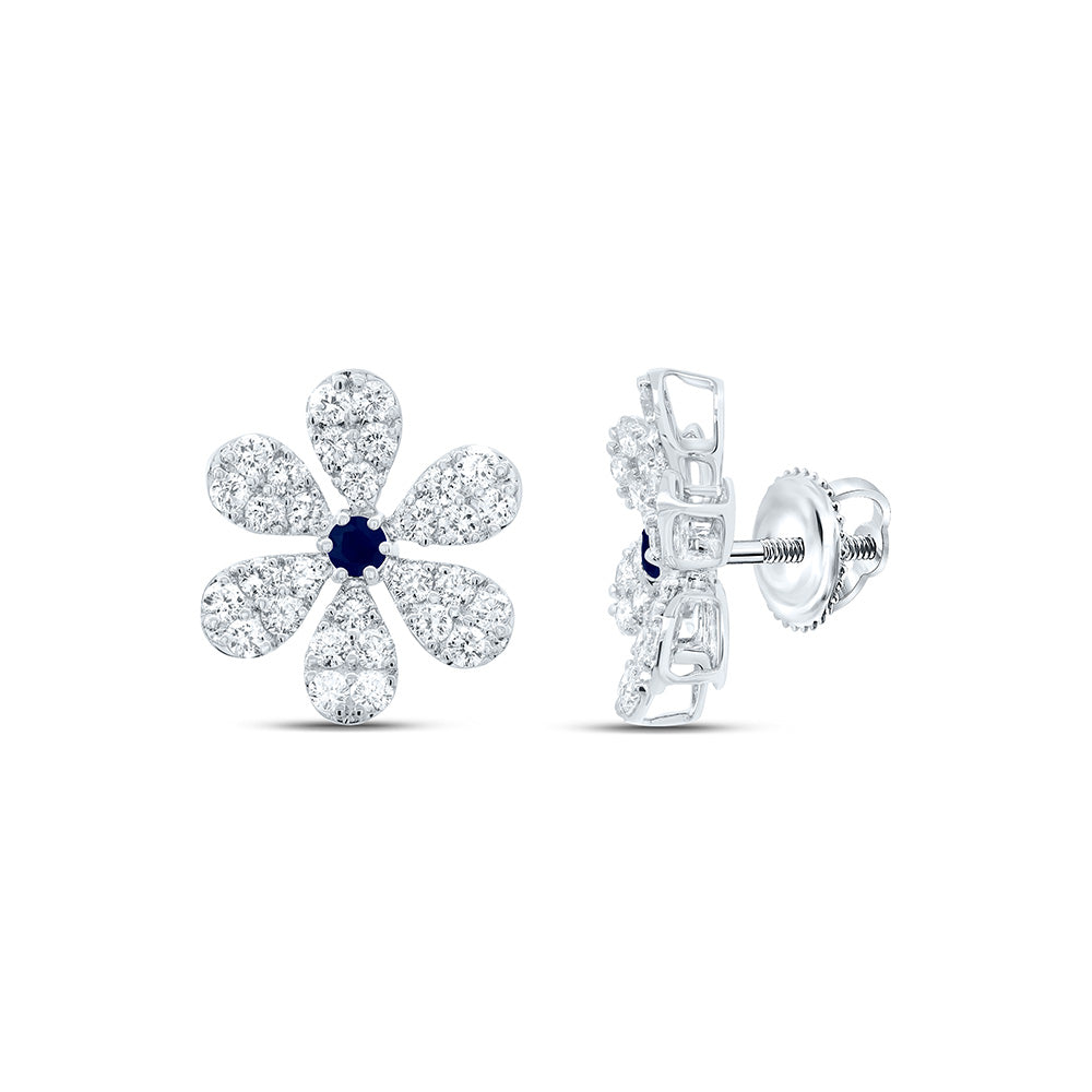 14k Gold 1 1/3 CTW-Natural Diamond 2.6MM-Rd-Bs Natural Gemstone Flower Earring