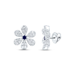 14k Gold 1 1/3 CTW-Natural Diamond 2.6MM-Rd-Bs Natural Gemstone Flower Earring