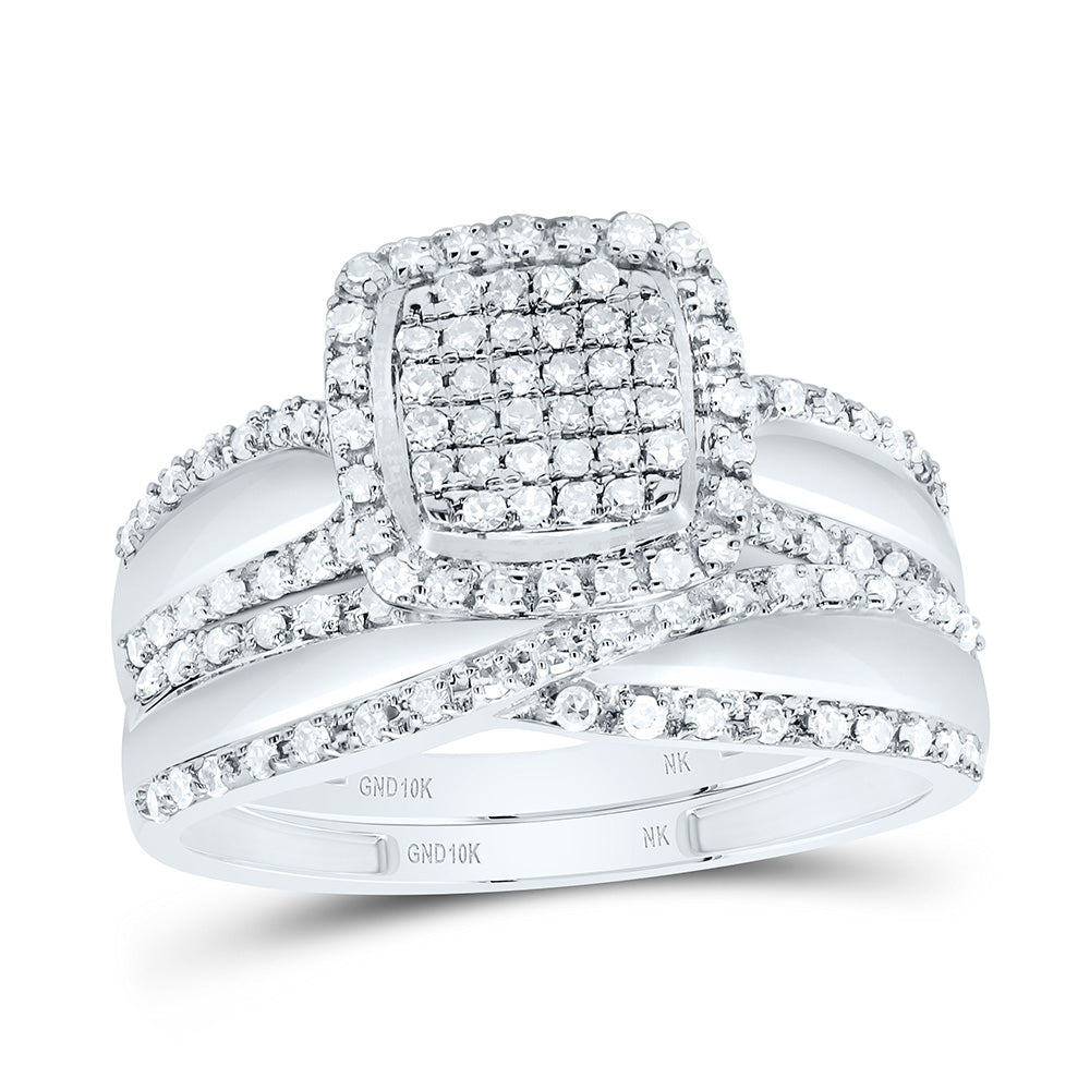 10k Gold 1/2 CTW-Natural Diamond Fashion Cushion Single Halo Bridal Set