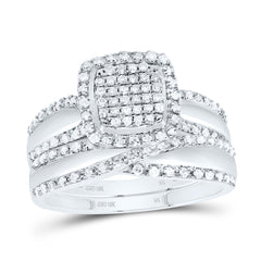 10k Gold 1/2 CTW-Natural Diamond Fashion Cushion Single Halo Bridal Set