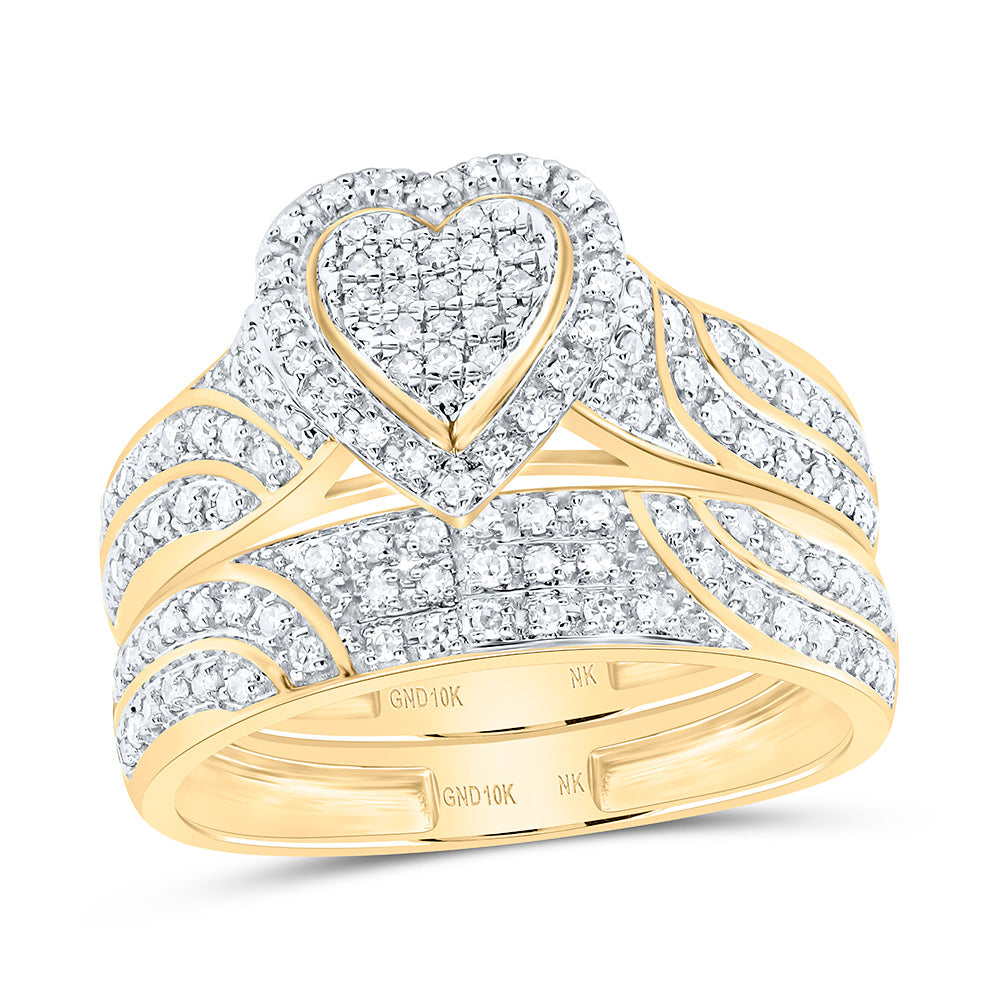 10k Gold 5/8 CTW-Natural Diamond Fashion Heart Trio Set