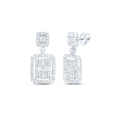 14k Gold 3/4 CTW-Natural Diamond Fashion Emerald Dangling Earring