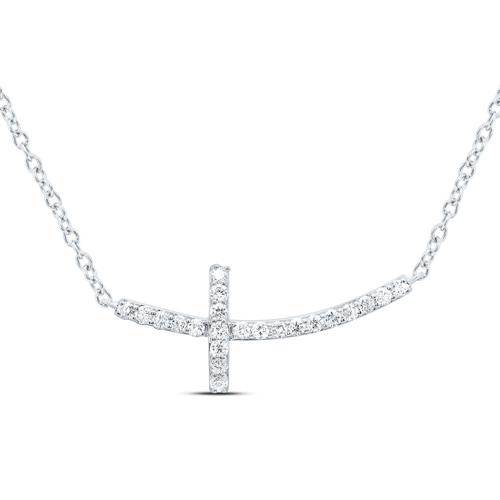 10k Gold 1/10 CTW-Natural Diamond Fashion Cross Necklace (18 Inch )