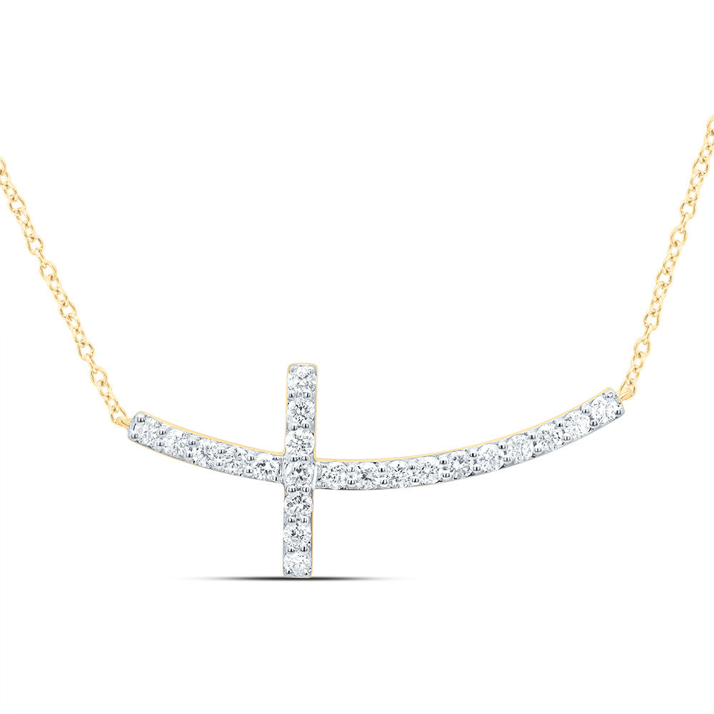 14k Gold 1/3 CTW-Natural Diamond Fashion Cross Necklace (18 Inch )