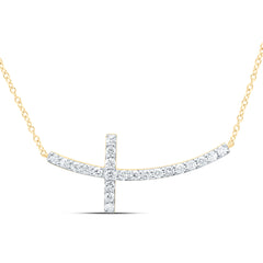 14k Gold 1/3 CTW-Natural Diamond Fashion Cross Necklace (18 Inch )