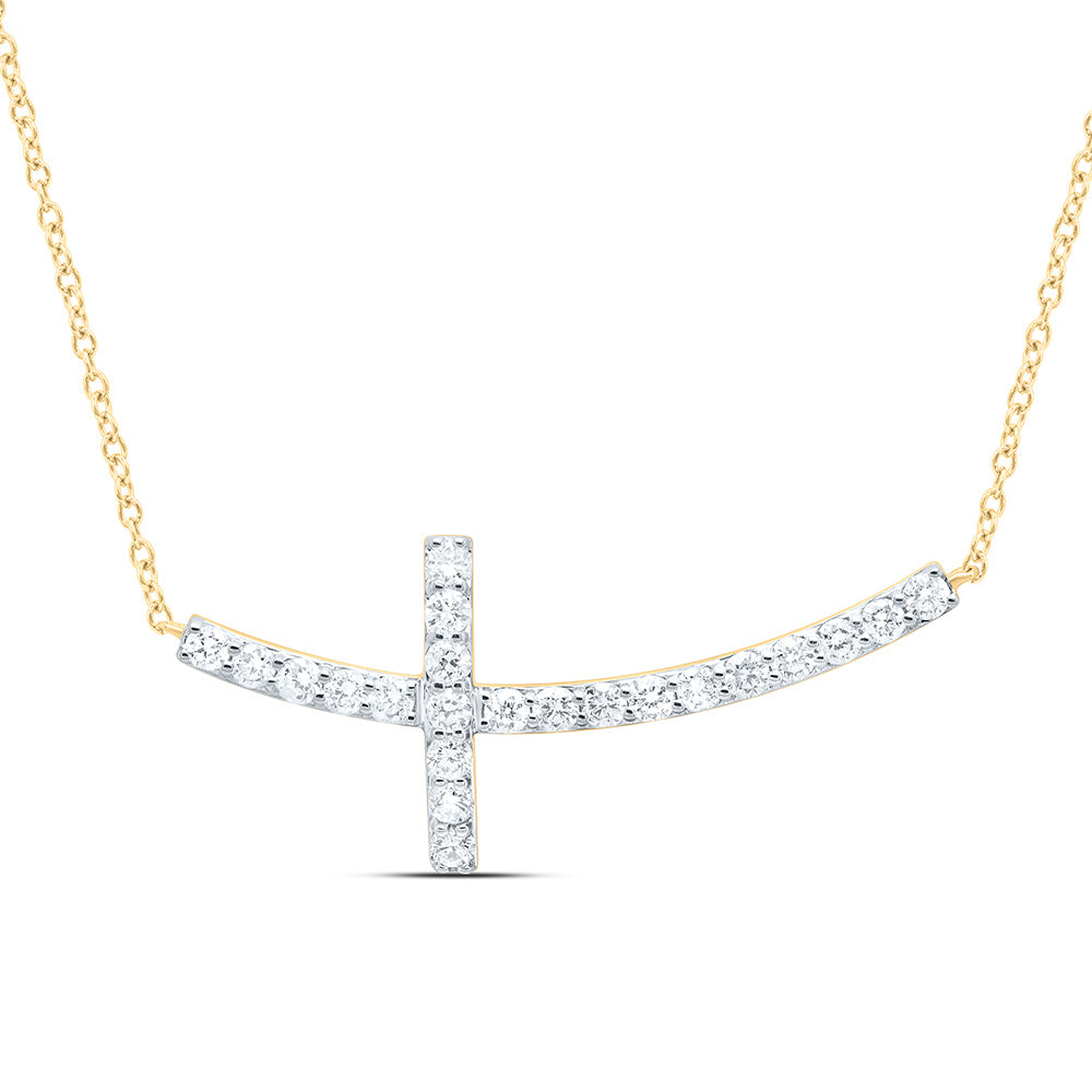 14k Gold 1/2 CTW-Natural Diamond Fashion Cross Necklace (18 Inch )