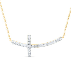 14k Gold 1/2 CTW-Natural Diamond Fashion Cross Necklace (18 Inch )
