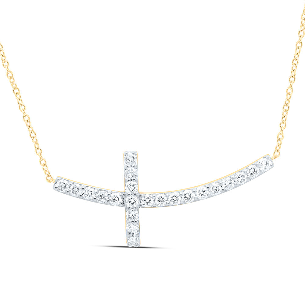 10k Gold 3/4 CTW-Natural Diamond Fashion Cross Necklace (18 Inch )