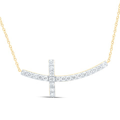 10k Gold 3/4 CTW-Natural Diamond Fashion Cross Necklace (18 Inch )