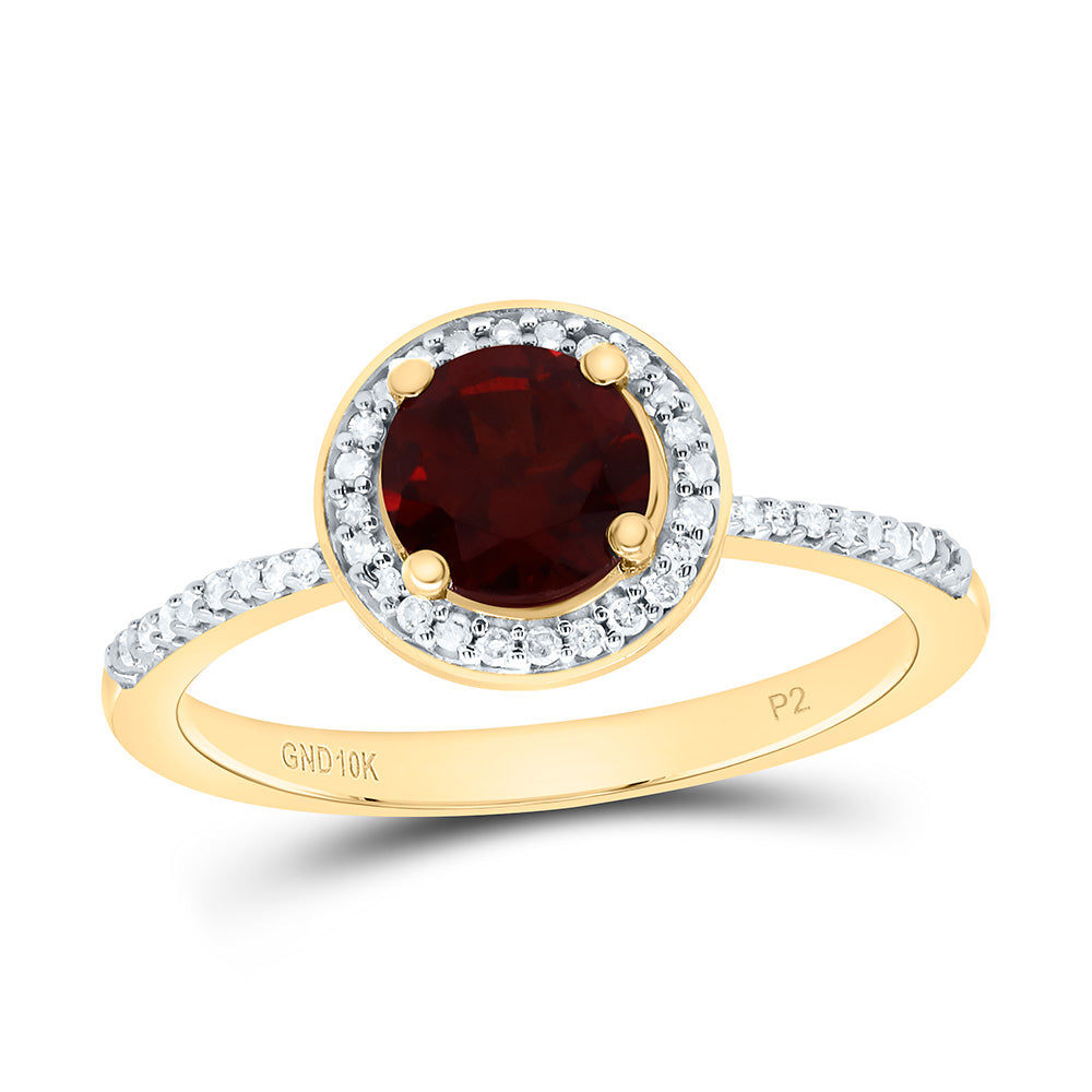 10k Gold 1/8 CTW-Natural Diamond 6MM Rd-Garnet Synthetic Ring
