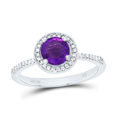 10k Gold 1/8 CTW-Natural Diamond 6MM Rd-Amethyst Synthetic Ring