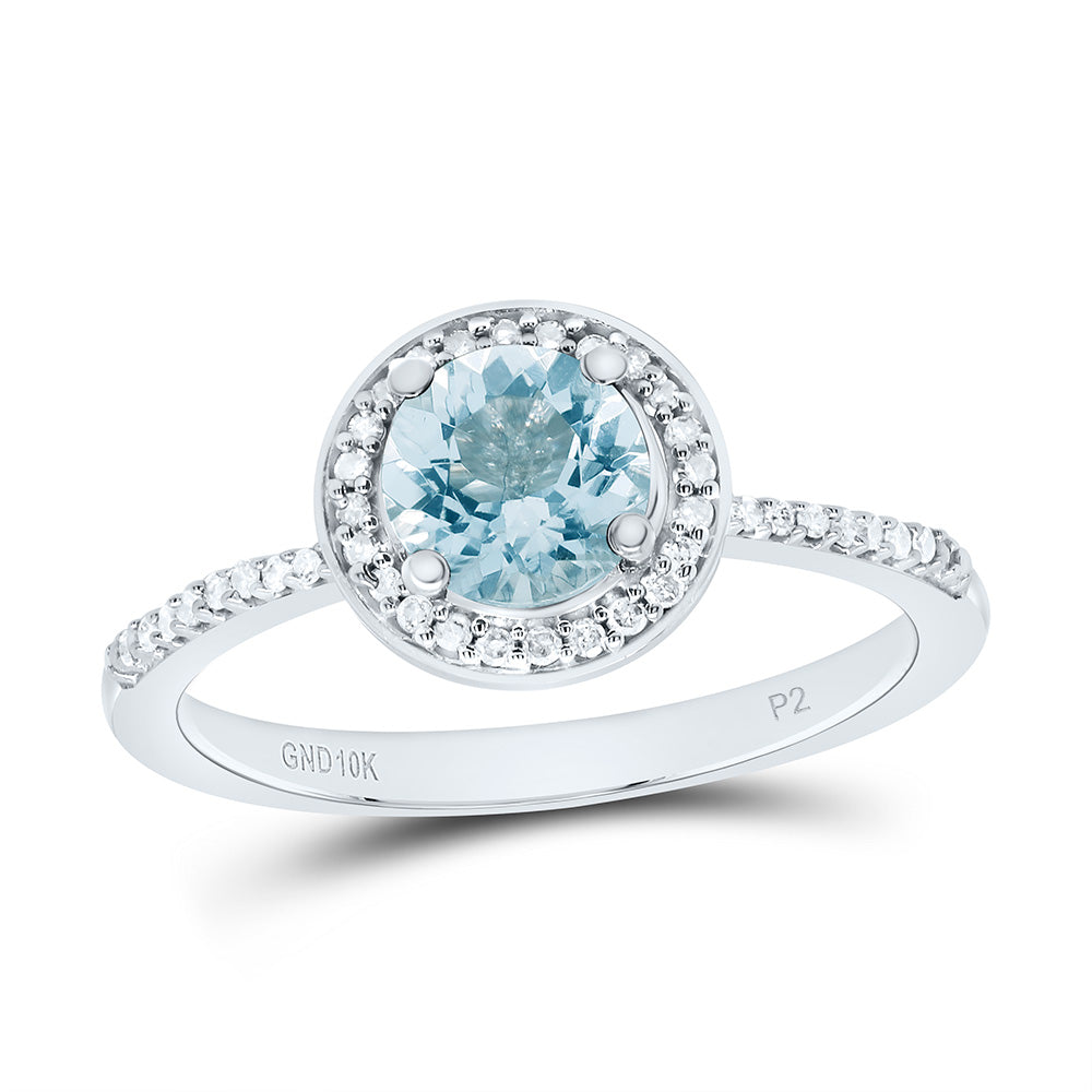 10k Gold 1/8 CTW-Natural Diamond 6MM Rd-Aquamarine Synthetic Ring