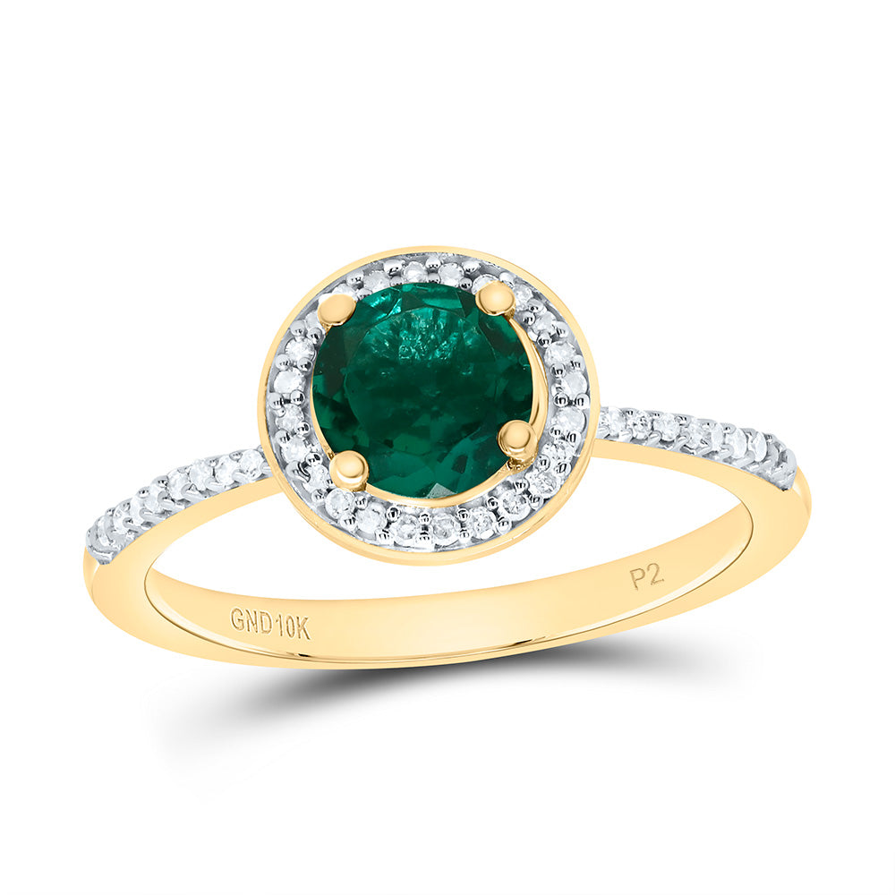 10k Gold 1/8 CTW-Natural Diamond 6MM Rd-Emerald Synthetic Ring