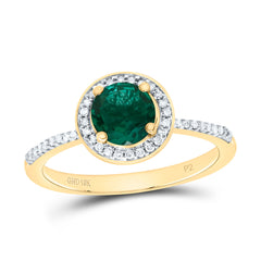 10k Gold 1/8 CTW-Natural Diamond 6MM Rd-Emerald Synthetic Ring