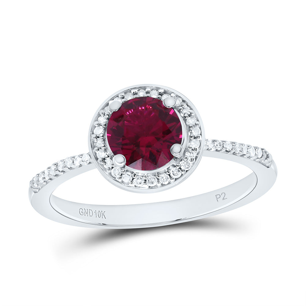 10k Gold 1/8 CTW-Natural Diamond 6MM Rd-Ruby Synthetic Ring