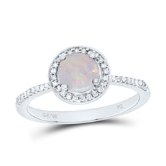 10k Gold 1/8 CTW-Natural Diamond 6MM Rd-Opal Synthetic Ring