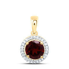 10k Gold 1/12 CTW-Natural Diamond 6MM Rd-Garnet Synthetic Pendant