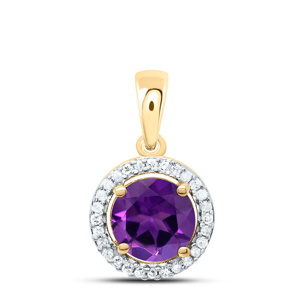 10k Gold 1/12 CTW-Natural Diamond 6MM Rd-Amethyst Synthetic Pendant