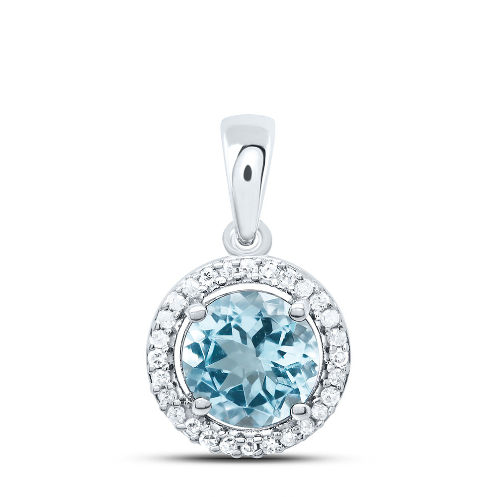 10k Gold 1/12 CTW-Natural Diamond 6MM Rd-Aquamarine Synthetic Pendant