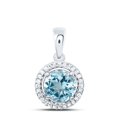 10k Gold 1/12 CTW-Natural Diamond 6MM Rd-Aquamarine Synthetic Pendant
