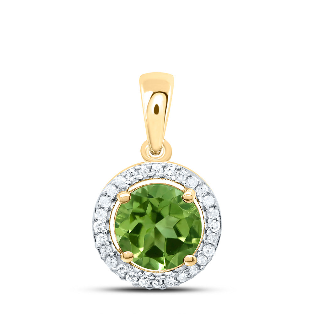 10k Gold 1/12 CTW-Natural Diamond 6MM Rd-Peridot Synthetic Pendant