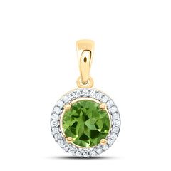 10k Gold 1/12 CTW-Natural Diamond 6MM Rd-Peridot Synthetic Pendant