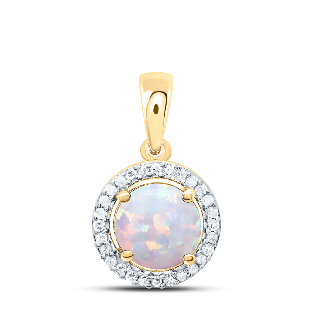 10k Gold 1/12 CTW-Natural Diamond 6MM Rd-Opal Synthetic Pendant