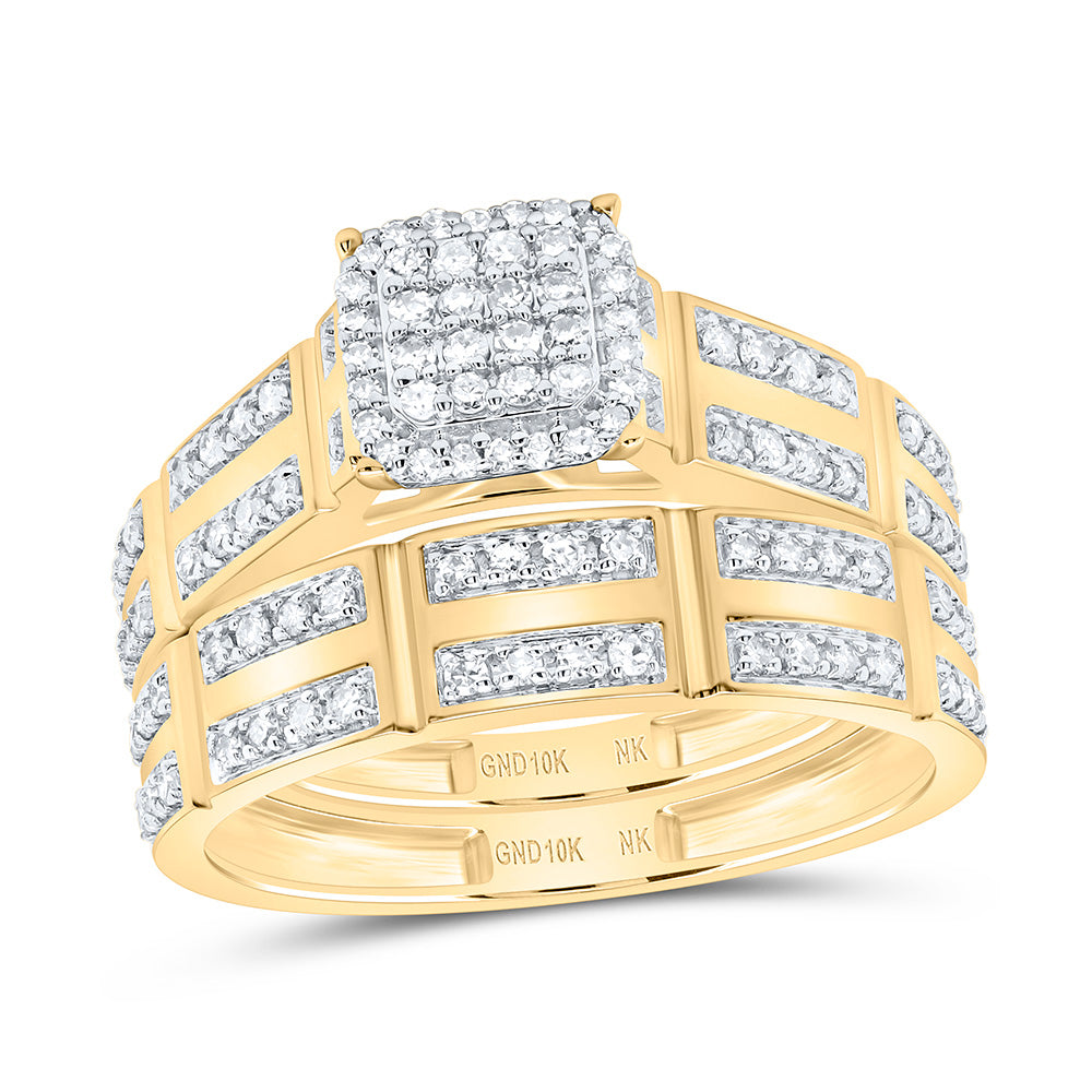 10k Gold 5/8 CTW-Natural Diamond Cushion Trio Set