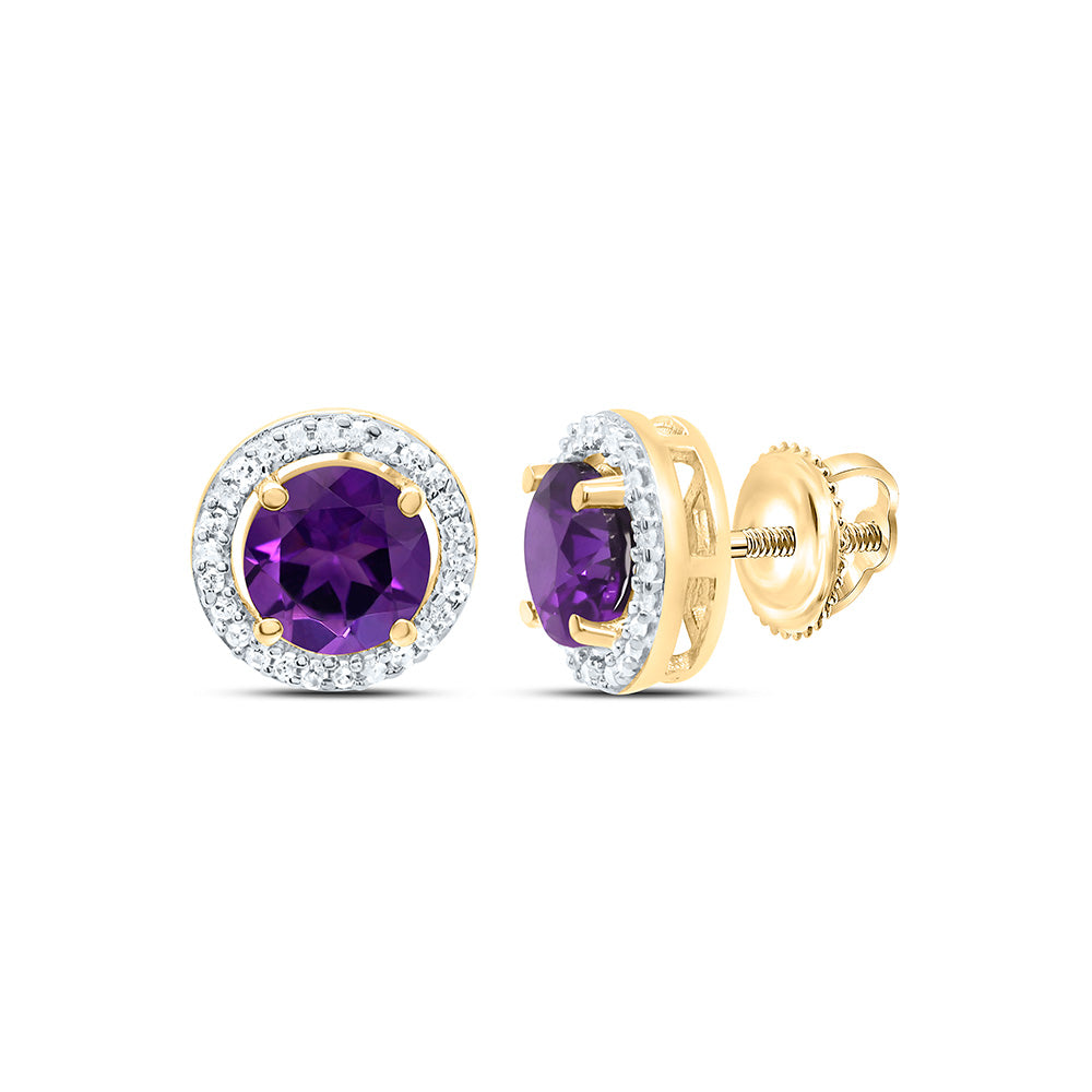 10k Gold 1/10 CTW-Natural Diamond 5MM Rd-Amethyst Synthetic Earring