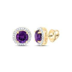 10k Gold 1/10 CTW-Natural Diamond 5MM Rd-Amethyst Synthetic Earring
